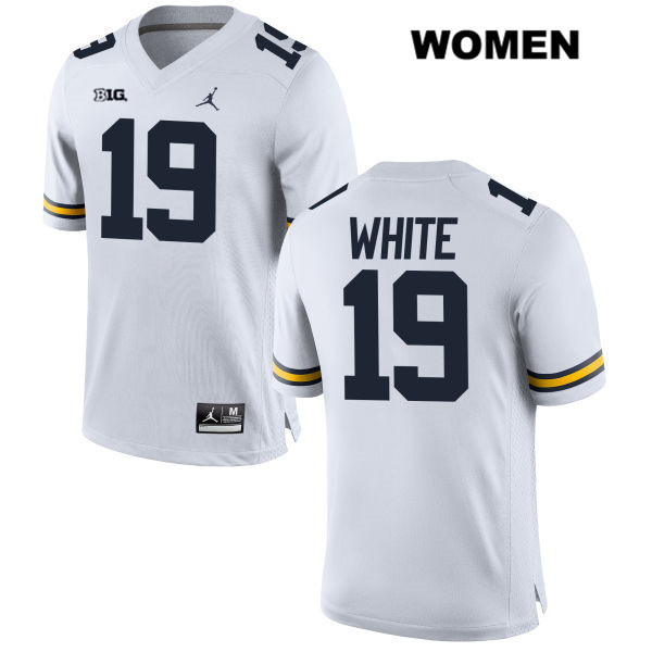 Women's NCAA Michigan Wolverines Brendan White #19 White Jordan Brand Authentic Stitched Football College Jersey LS25G82UQ